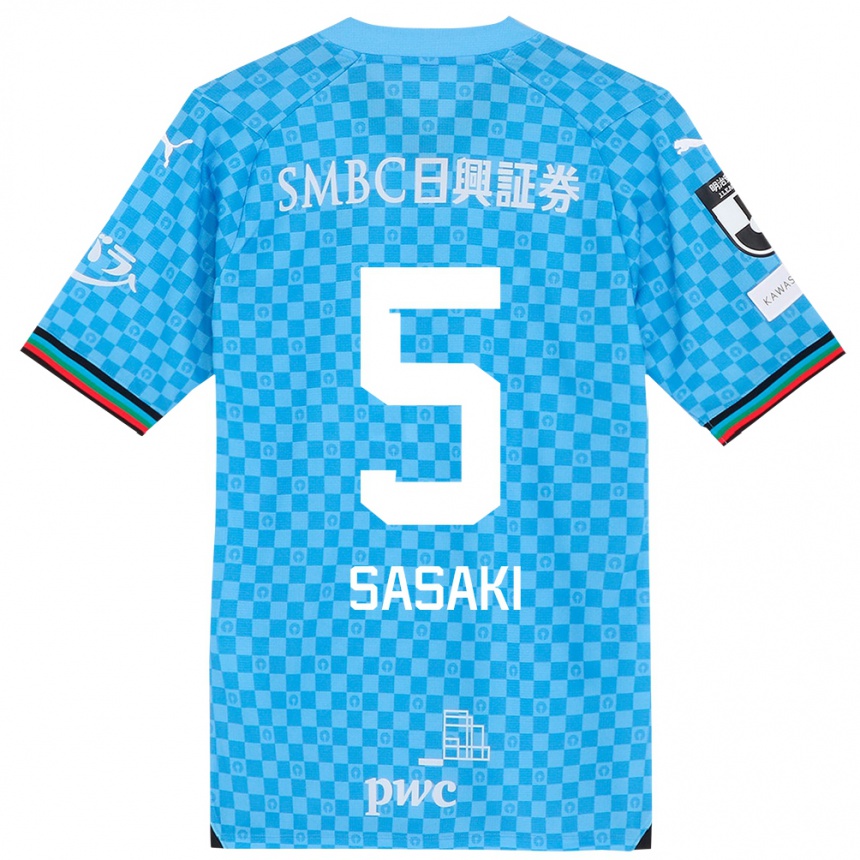 Kids Football Asahi Sasaki #5 Azure Blue Home Jersey 2024/25 T-Shirt