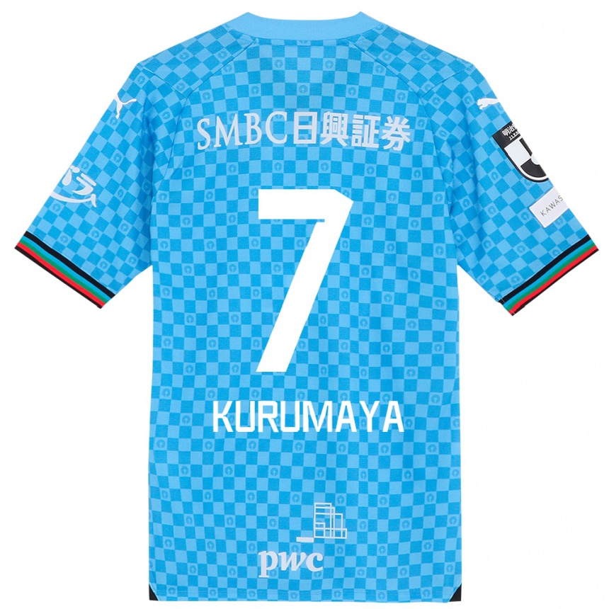 Kids Football Shintaro Kurumaya #7 Azure Blue Home Jersey 2024/25 T-Shirt