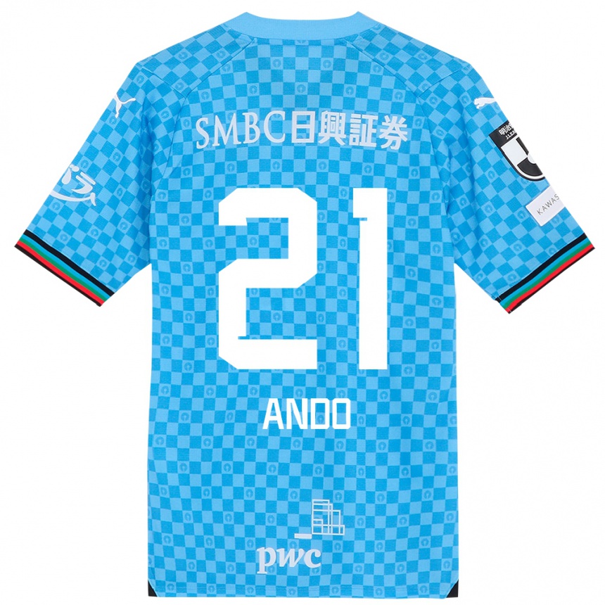 Kids Football Shunsuke Ando #21 Azure Blue Home Jersey 2024/25 T-Shirt