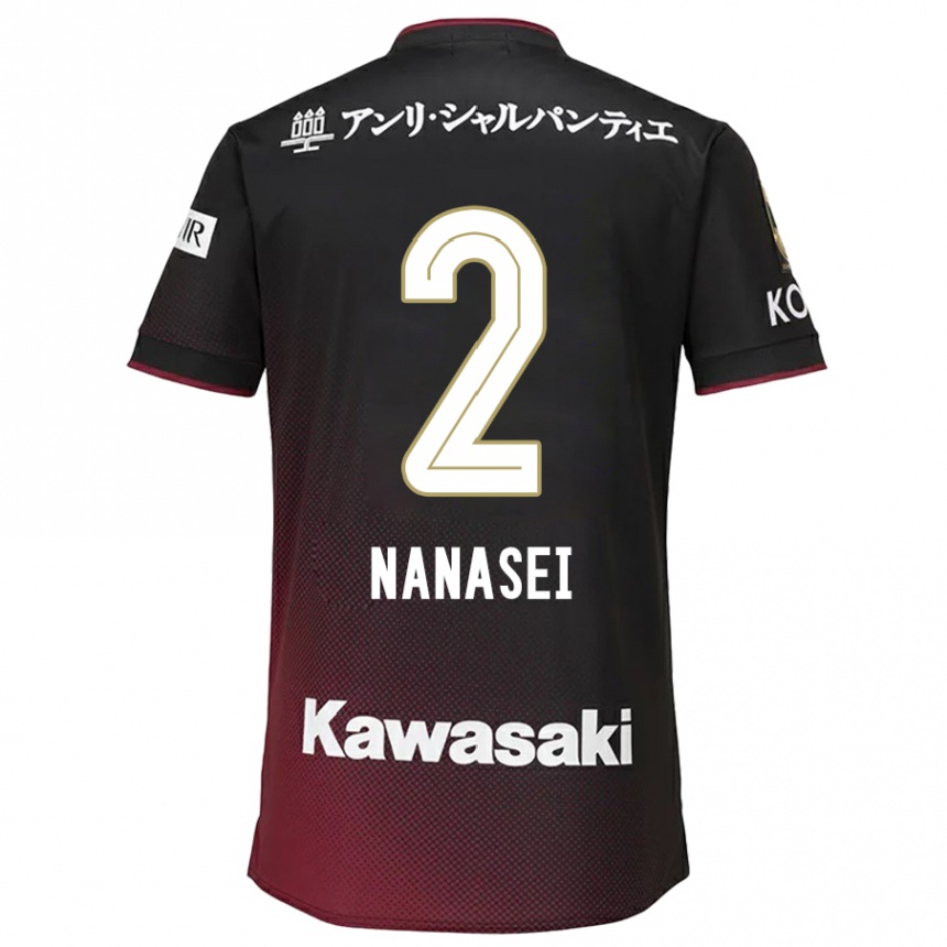 Kids Football Nanasei Iino #2 Black Red Home Jersey 2024/25 T-Shirt