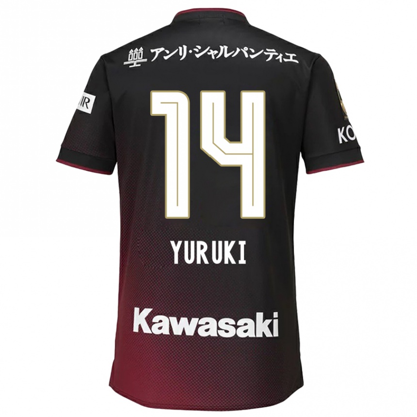 Kids Football Koya Yuruki #14 Black Red Home Jersey 2024/25 T-Shirt