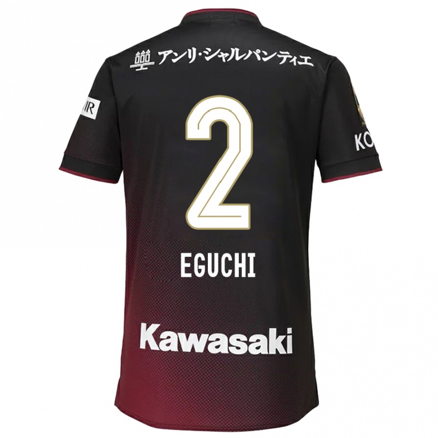 Kids Football Takuma Eguchi #2 Black Red Home Jersey 2024/25 T-Shirt