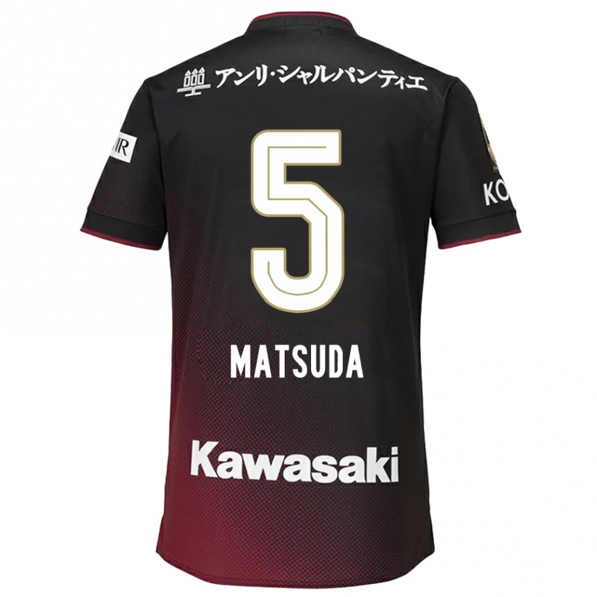 Kids Football Shido Matsuda #5 Black Red Home Jersey 2024/25 T-Shirt