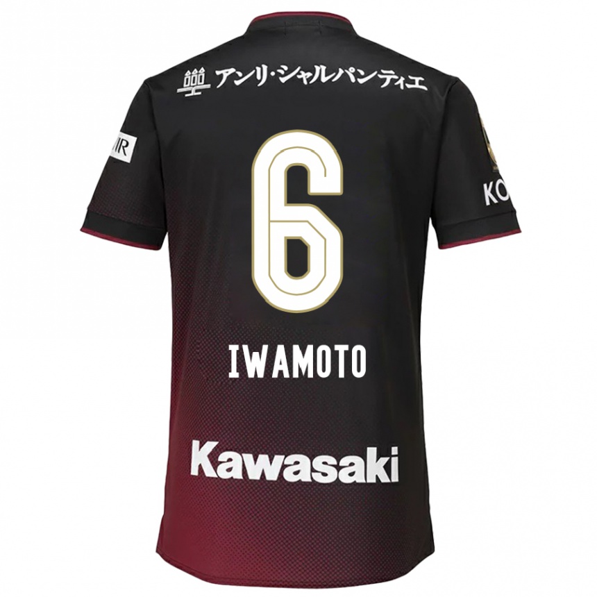 Kids Football Yuan Iwamoto #6 Black Red Home Jersey 2024/25 T-Shirt