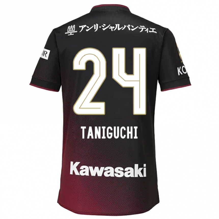 Kids Football Hiroto Taniguchi #24 Black Red Home Jersey 2024/25 T-Shirt