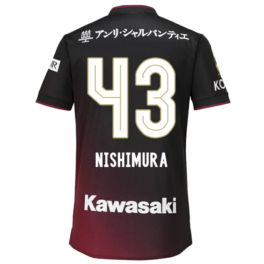 Kids Football Nagi Nishimura #43 Black Red Home Jersey 2024/25 T-Shirt