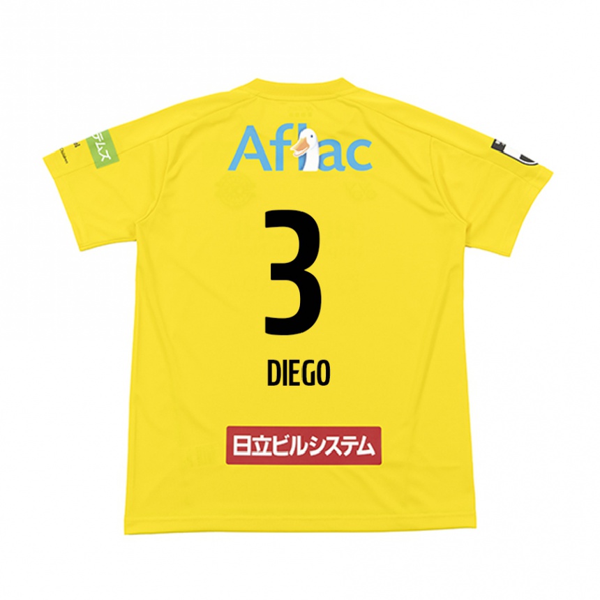 Kids Football Diego #3 Yellow Black Home Jersey 2024/25 T-Shirt