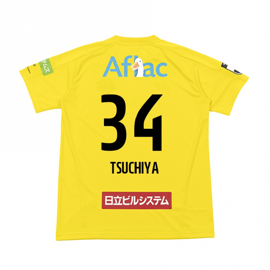 Kids Football Takumi Tsuchiya #34 Yellow Black Home Jersey 2024/25 T-Shirt