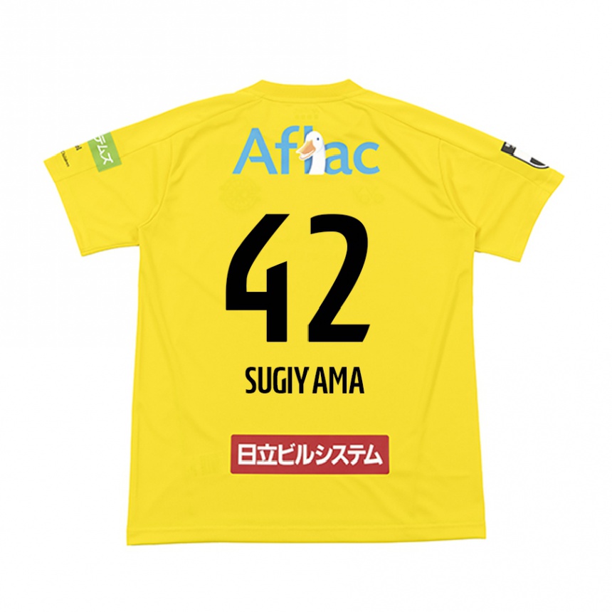 Kids Football Shunnosuke Sugiyama #42 Yellow Black Home Jersey 2024/25 T-Shirt