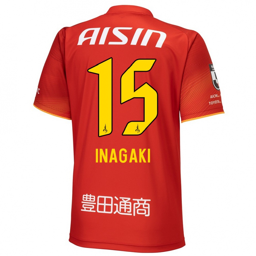 Kids Football Sho Inagaki #15 Red White Yellow Home Jersey 2024/25 T-Shirt