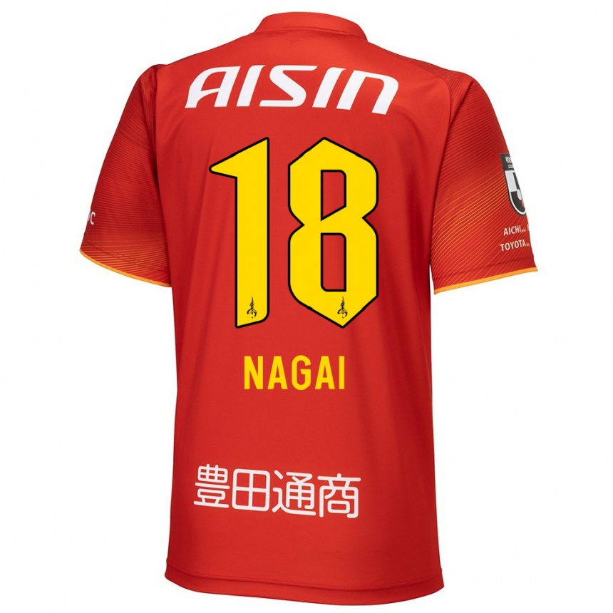 Kids Football Kensuke Nagai #18 Red White Yellow Home Jersey 2024/25 T-Shirt