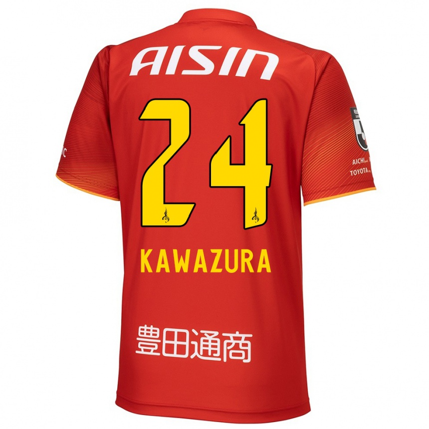 Kids Football Akinari Kawazura #24 Red White Yellow Home Jersey 2024/25 T-Shirt