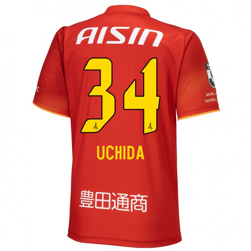 Kids Football Takuya Uchida #34 Red White Yellow Home Jersey 2024/25 T-Shirt