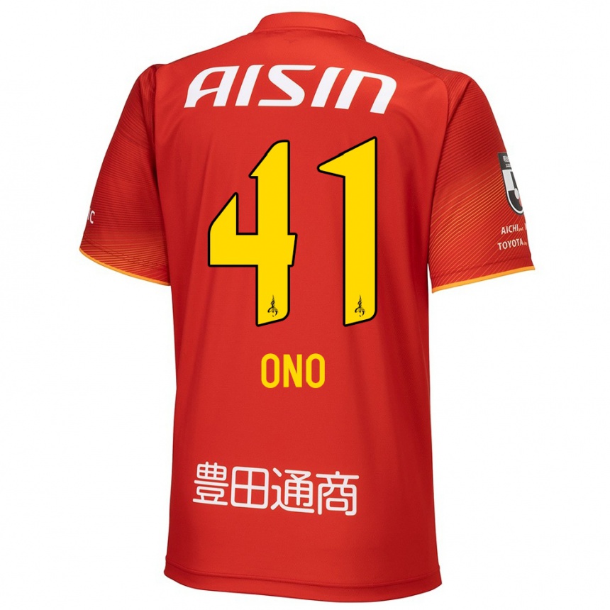 Kids Football Masahito Ono #41 Red White Yellow Home Jersey 2024/25 T-Shirt