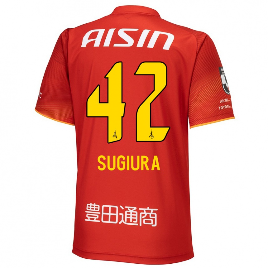 Kids Football Shungo Sugiura #42 Red White Yellow Home Jersey 2024/25 T-Shirt