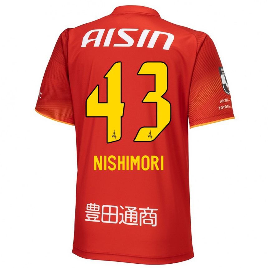 Kids Football Yuto Nishimori #43 Red White Yellow Home Jersey 2024/25 T-Shirt