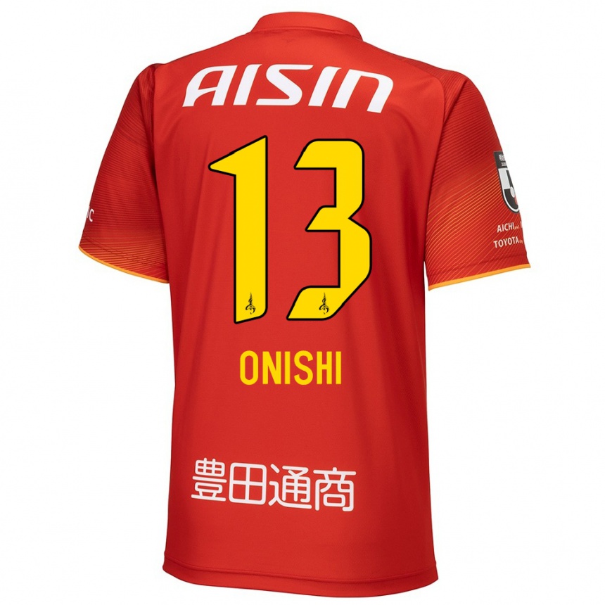 Kids Football Ritsu Onishi #13 Red White Yellow Home Jersey 2024/25 T-Shirt