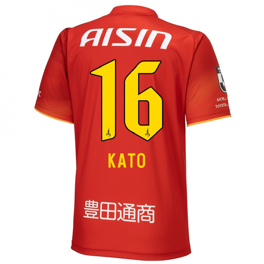 Kids Football Naotaro Kato #16 Red White Yellow Home Jersey 2024/25 T-Shirt