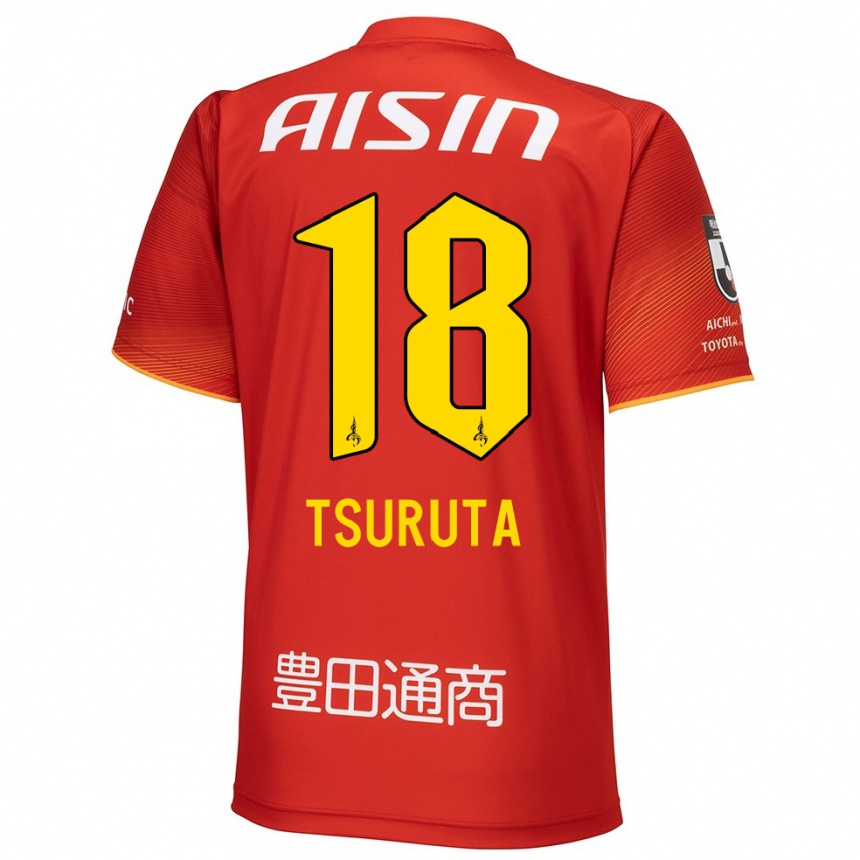 Kids Football Shu Tsuruta #18 Red White Yellow Home Jersey 2024/25 T-Shirt