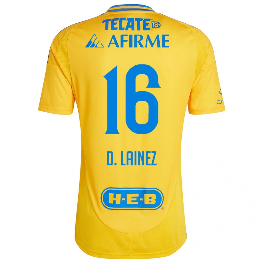 Kids Football Diego Lainez #16 Gold Yellow Home Jersey 2024/25 T-Shirt