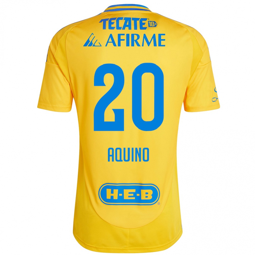 Kids Football Javier Aquino #20 Gold Yellow Home Jersey 2024/25 T-Shirt