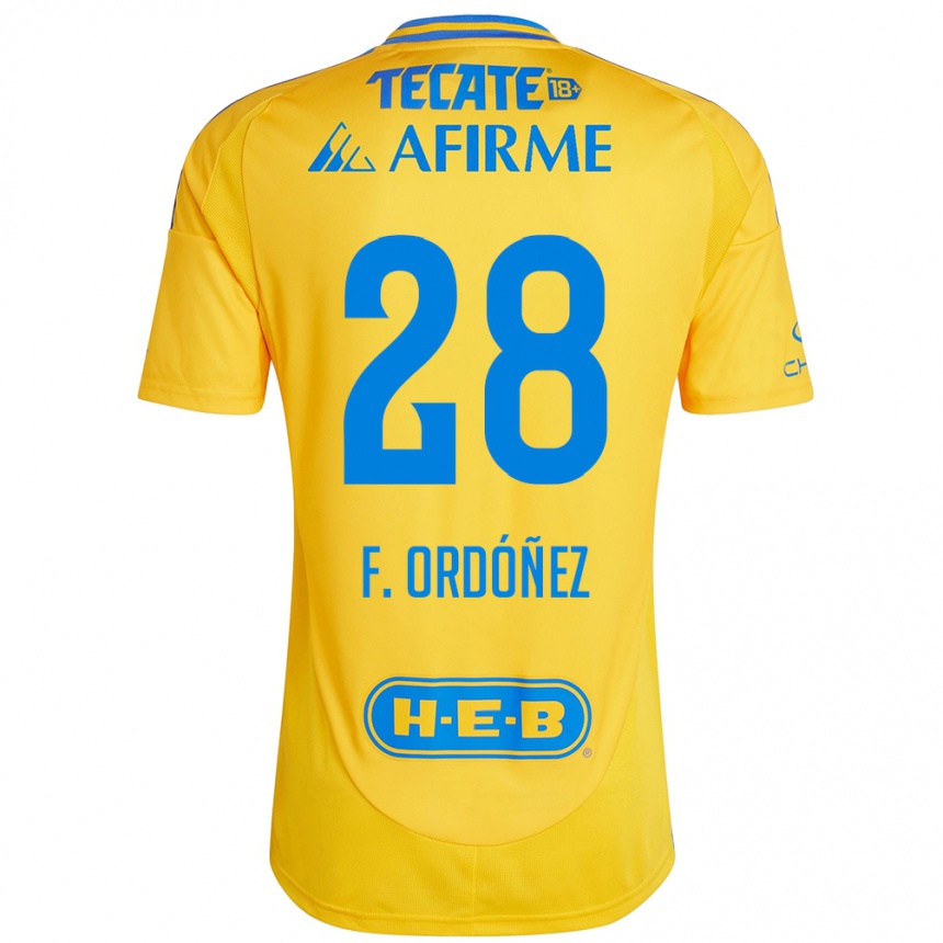 Kids Football Fernando Ordóñez #28 Gold Yellow Home Jersey 2024/25 T-Shirt