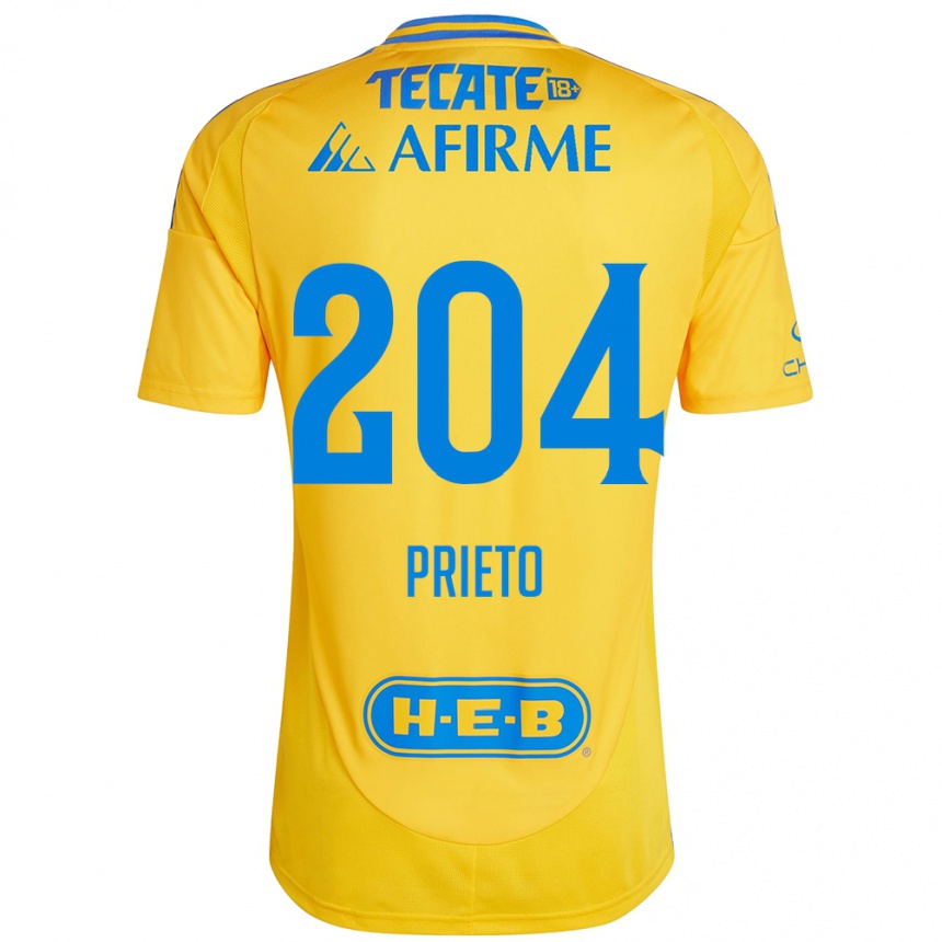 Kids Football Leonel Prieto #204 Gold Yellow Home Jersey 2024/25 T-Shirt