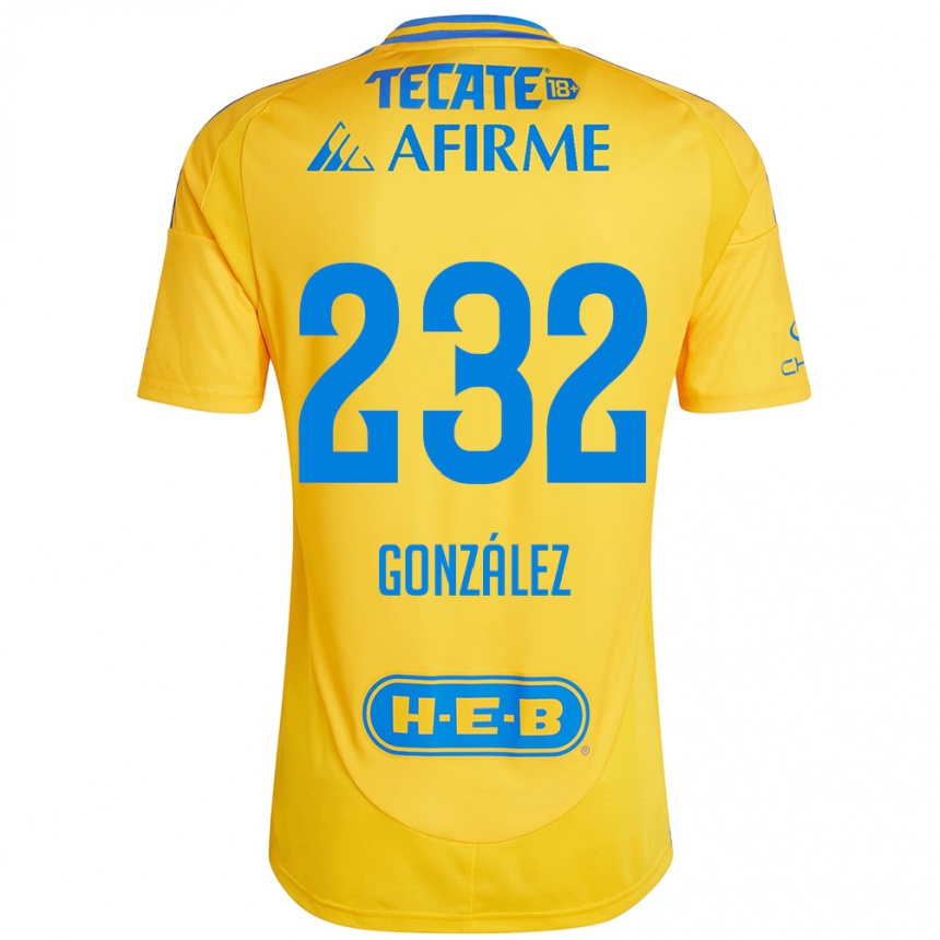 Kids Football César González #232 Gold Yellow Home Jersey 2024/25 T-Shirt