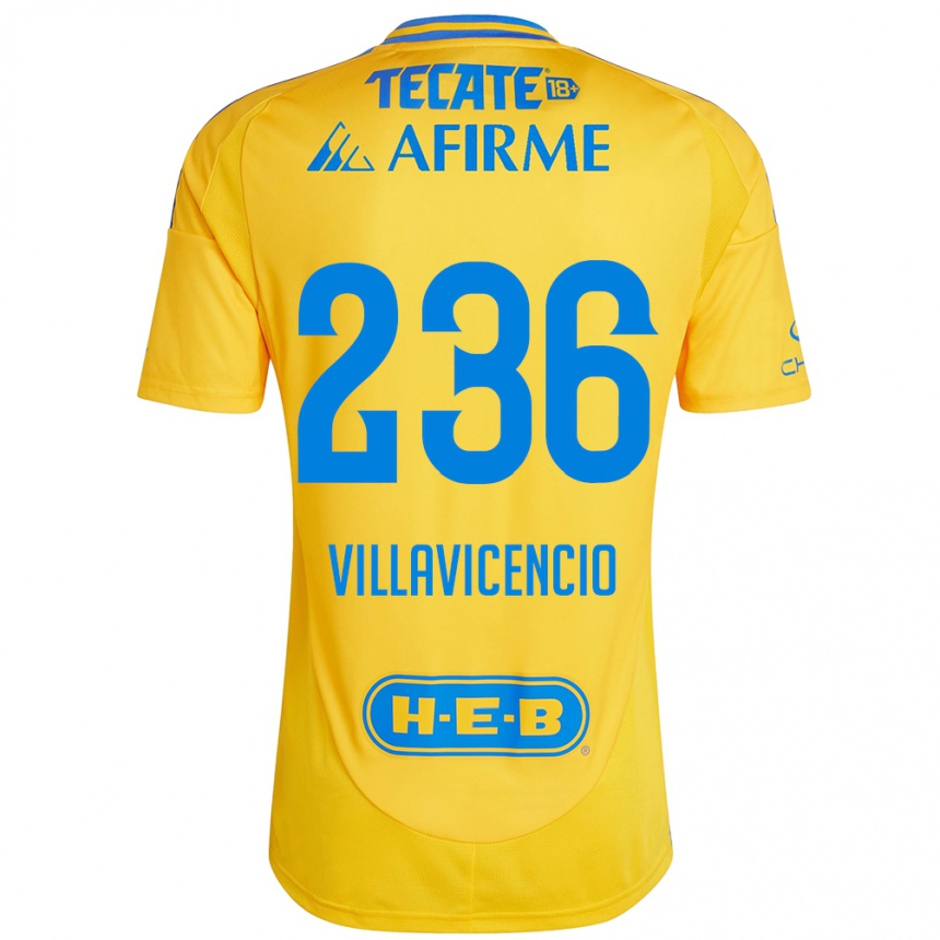 Kids Football Edgar Villavicencio #236 Gold Yellow Home Jersey 2024/25 T-Shirt