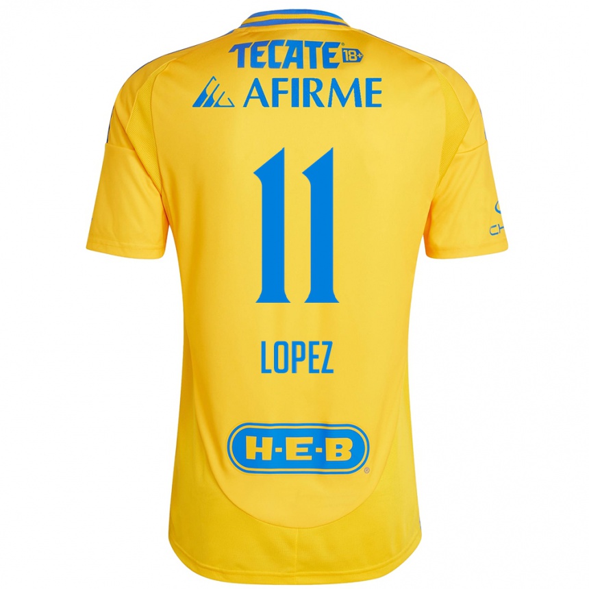 Kids Football Nicolas Lopez #11 Gold Yellow Home Jersey 2024/25 T-Shirt