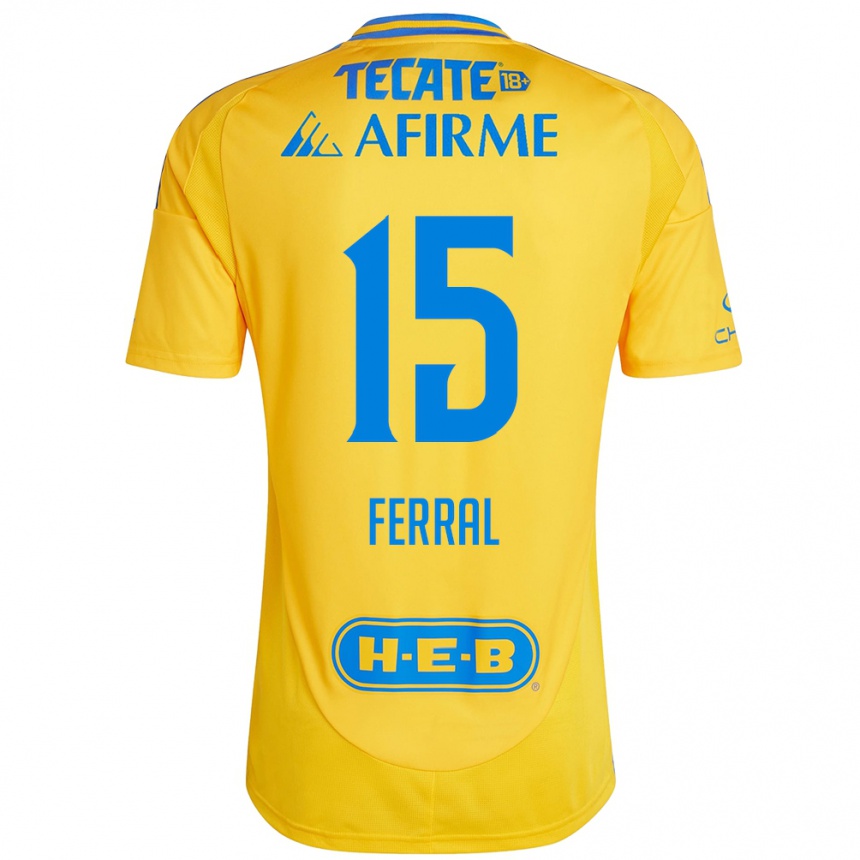 Kids Football Cristina Ferral #15 Gold Yellow Home Jersey 2024/25 T-Shirt