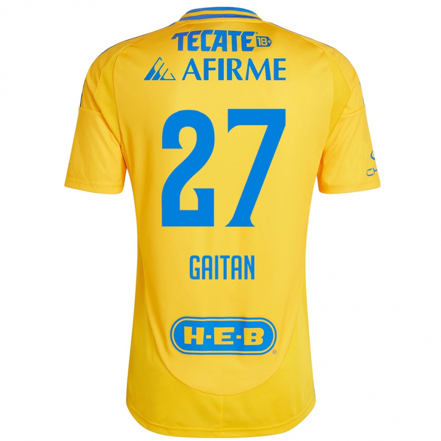 Kids Football Natalia Gaitan #27 Gold Yellow Home Jersey 2024/25 T-Shirt