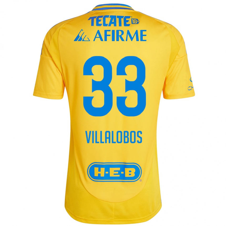 Kids Football Vania Villalobos #33 Gold Yellow Home Jersey 2024/25 T-Shirt