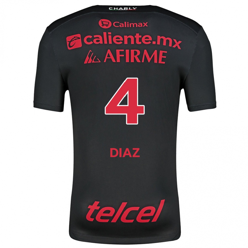 Kids Football Nicolás Díaz #4 Black Red Home Jersey 2024/25 T-Shirt