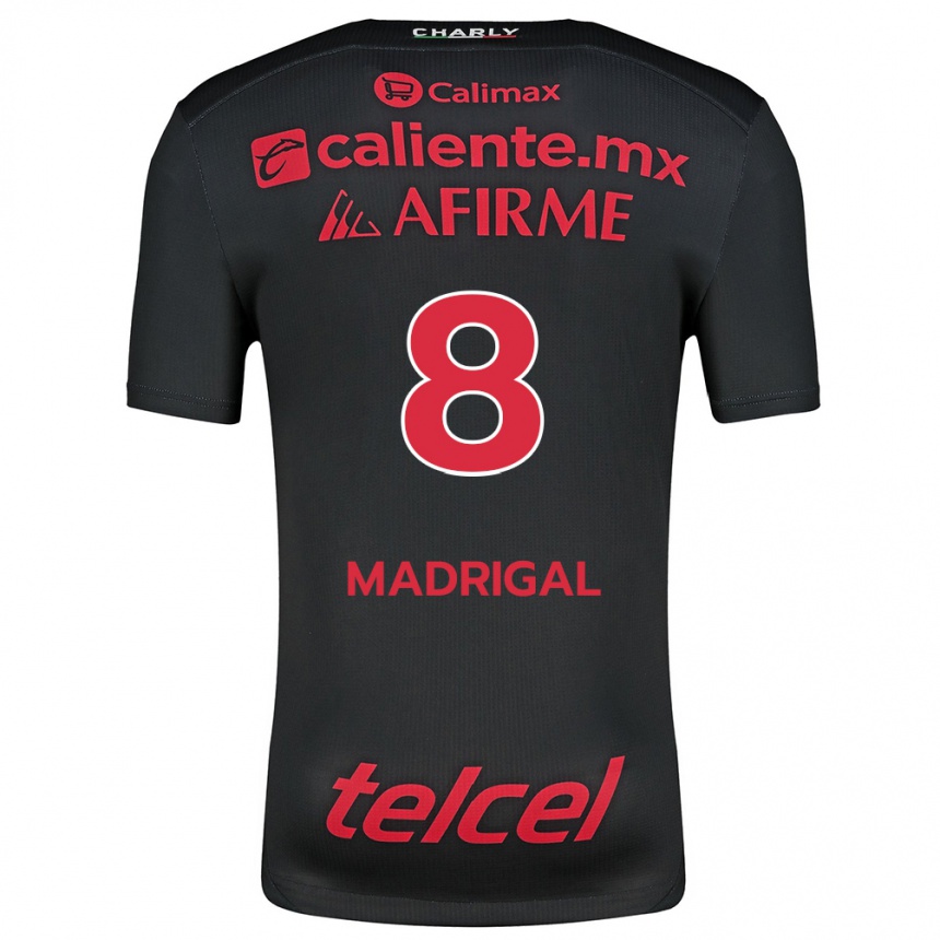 Kids Football Fernando Madrigal #8 Black Red Home Jersey 2024/25 T-Shirt