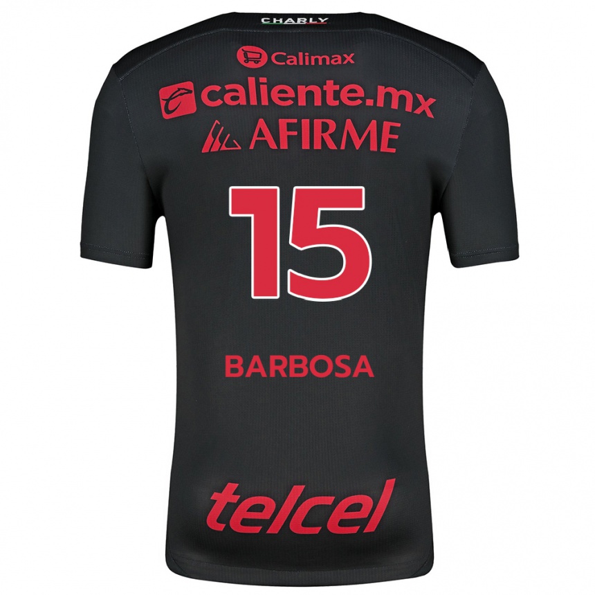 Kids Football Diego Barbosa #15 Black Red Home Jersey 2024/25 T-Shirt