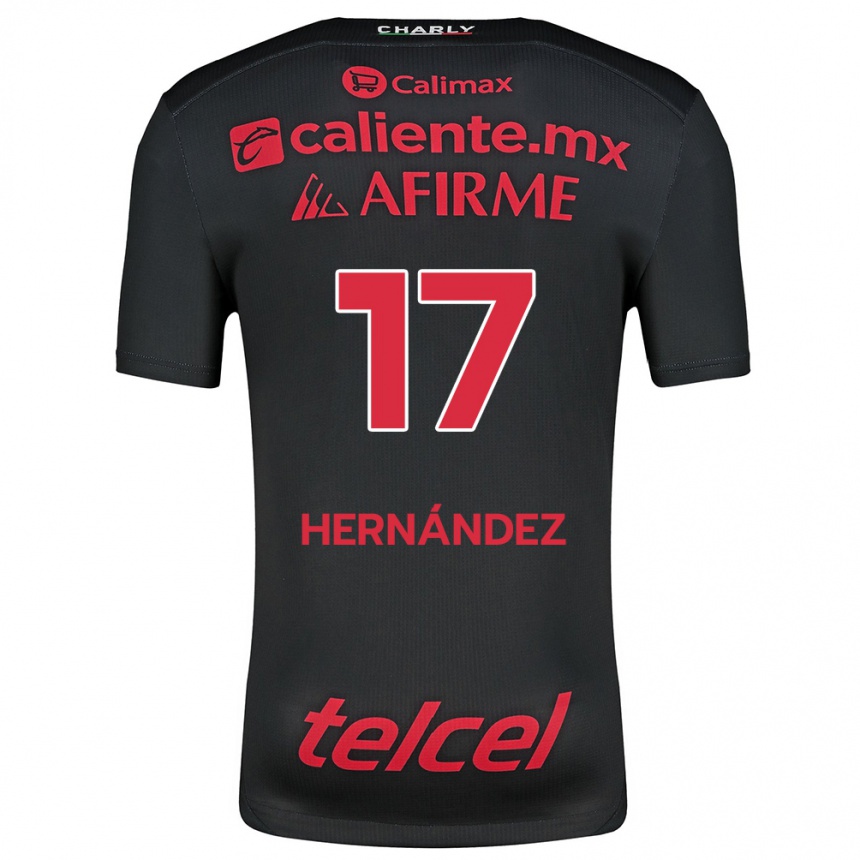 Kids Football Rubén Hernández #17 Black Red Home Jersey 2024/25 T-Shirt