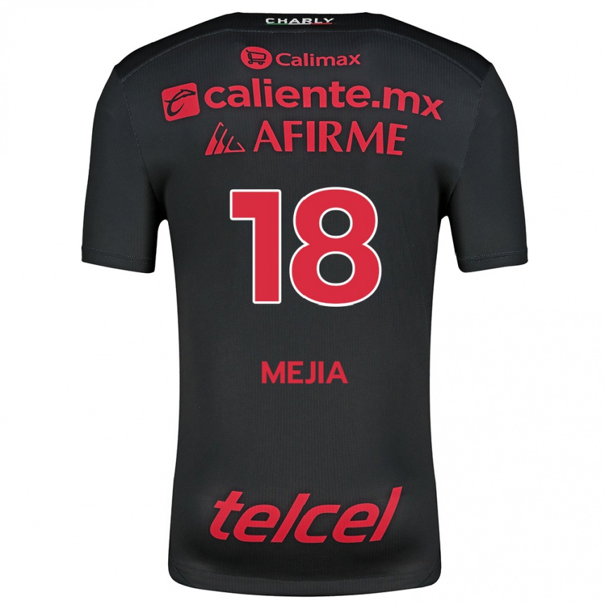 Kids Football Aarón Mejía #18 Black Red Home Jersey 2024/25 T-Shirt