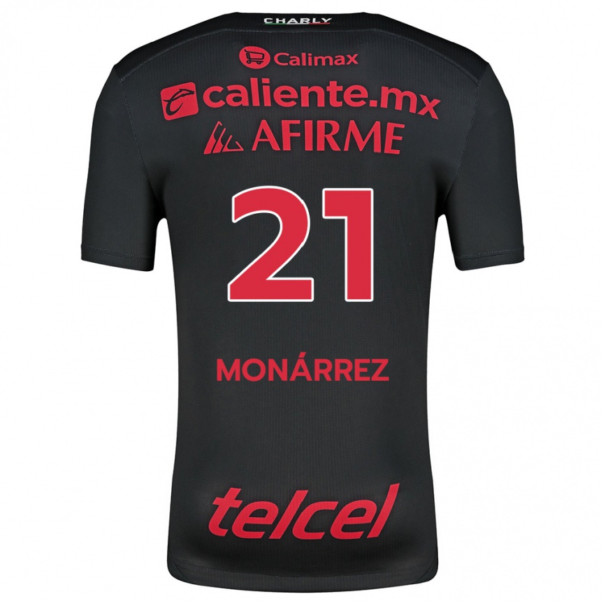 Kids Football Fernando Monárrez #21 Black Red Home Jersey 2024/25 T-Shirt