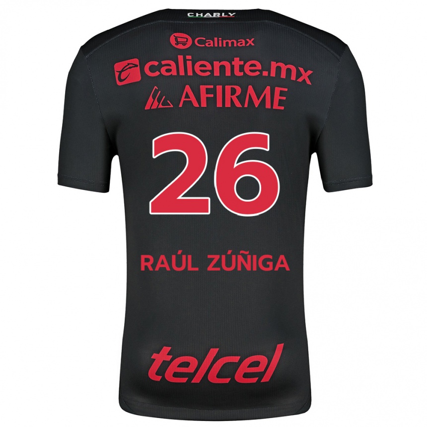 Kids Football José Raúl Zúñiga #26 Black Red Home Jersey 2024/25 T-Shirt