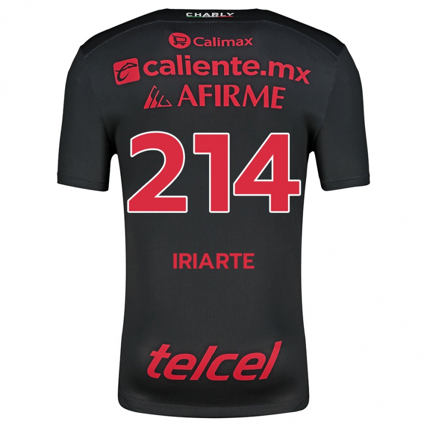 Kids Football Oliver Iriarte #214 Black Red Home Jersey 2024/25 T-Shirt