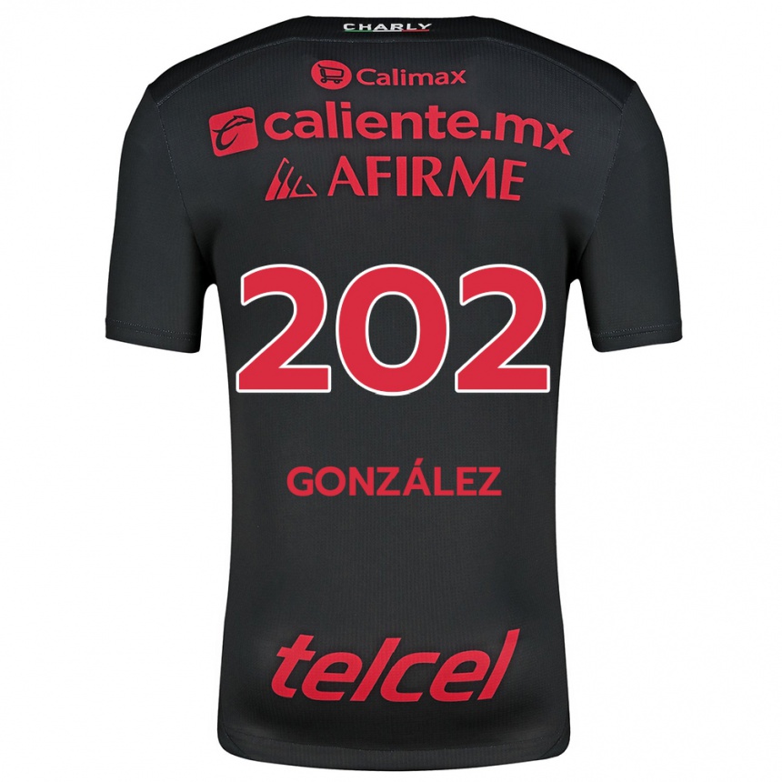 Kids Football Joban González #202 Black Red Home Jersey 2024/25 T-Shirt