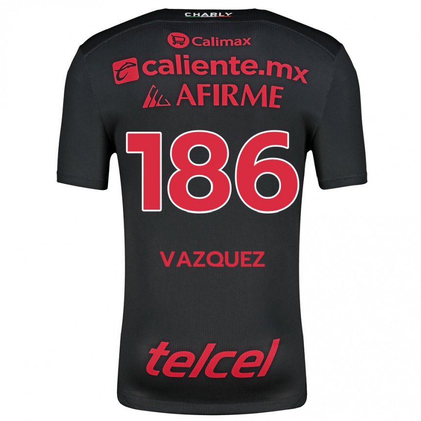 Kids Football Octavio Vázquez #186 Black Red Home Jersey 2024/25 T-Shirt