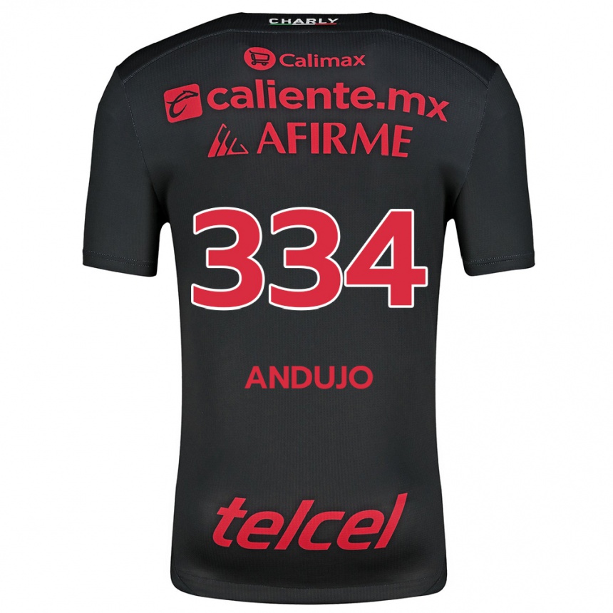 Kids Football Favio Andujo #334 Black Red Home Jersey 2024/25 T-Shirt