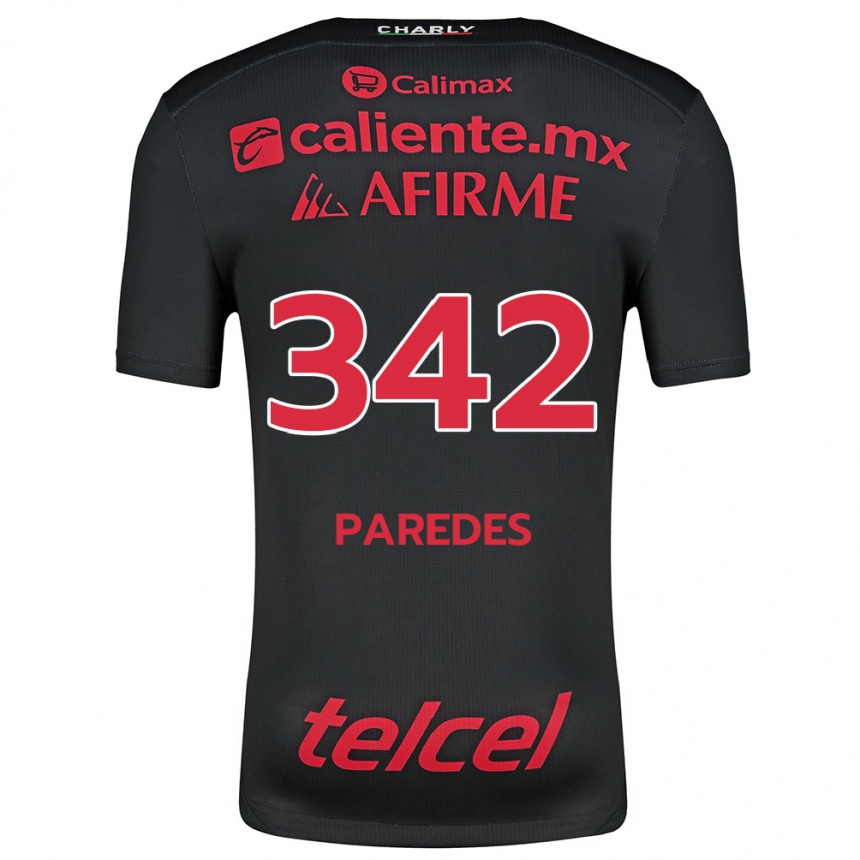 Kids Football Santiago Paredes #342 Black Red Home Jersey 2024/25 T-Shirt