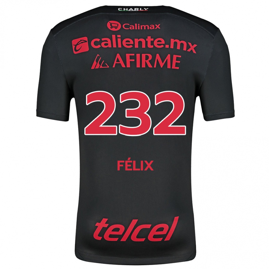 Kids Football Erick Félix #232 Black Red Home Jersey 2024/25 T-Shirt