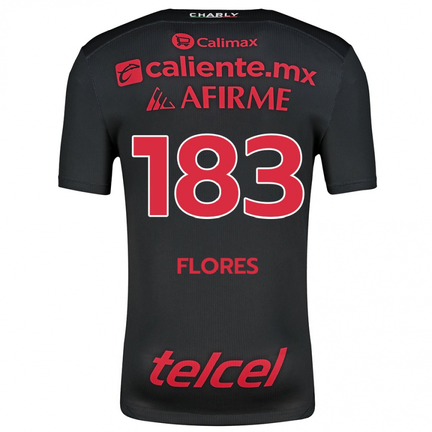 Kids Football Abraham Flores #183 Black Red Home Jersey 2024/25 T-Shirt