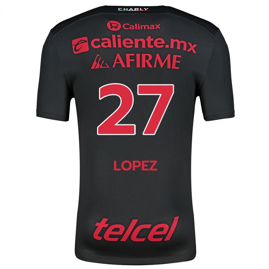 Kids Football Victoria López #27 Black Red Home Jersey 2024/25 T-Shirt