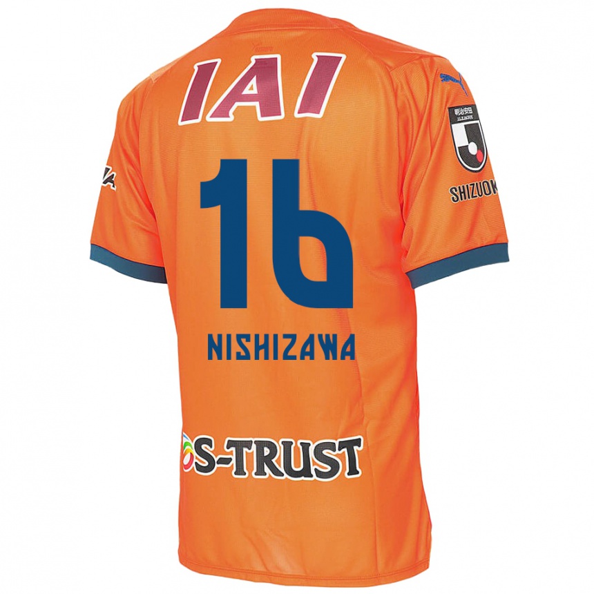 Kids Football Kenta Nishizawa #16 Orange Blue Home Jersey 2024/25 T-Shirt