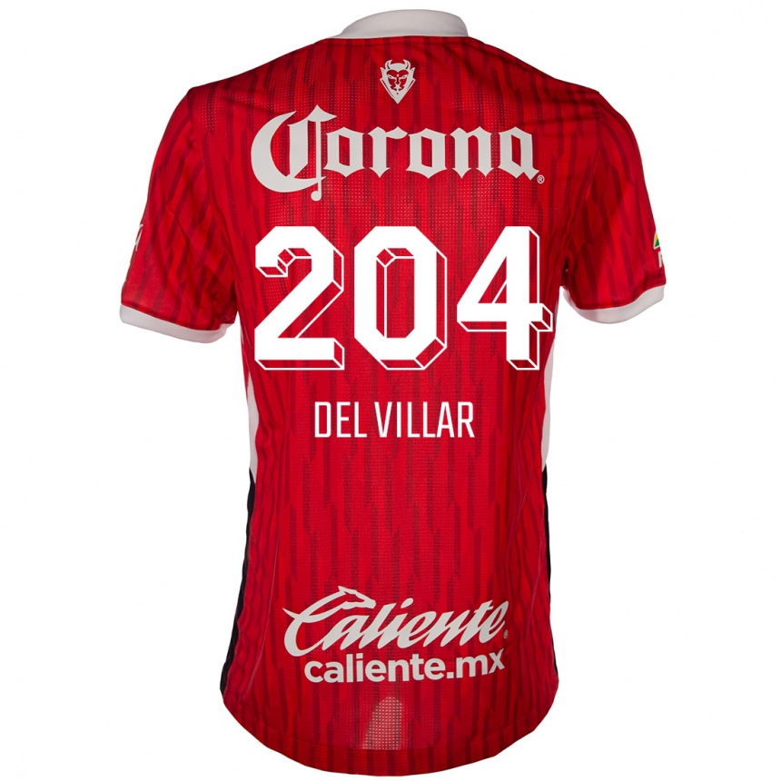 Kids Football Everardo Del Villar #204 Red White Home Jersey 2024/25 T-Shirt